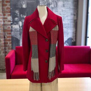 London Fog Red Wool Blend Peacoat Scarf Medium Women Winter Classic Trendy